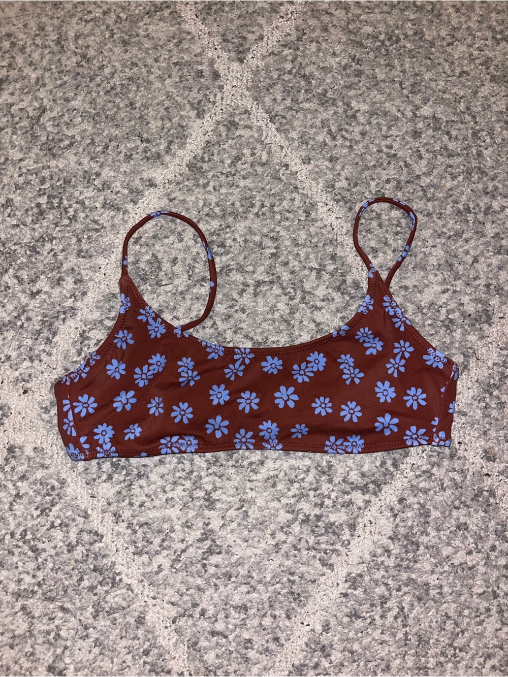PacSun Rust Brown Bikini Top with Light Blue Floral Print